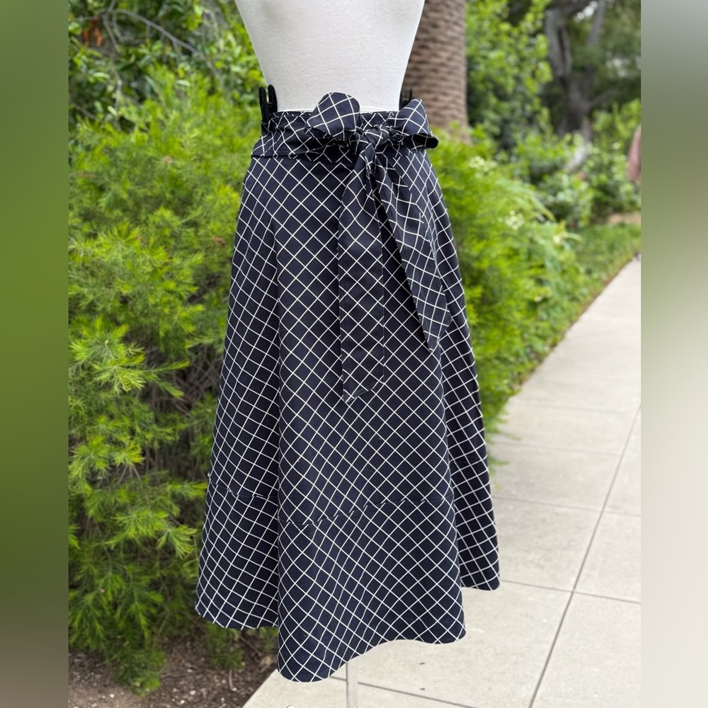 G. by Goop Lattice print midi skirt with fabric tie - size 8